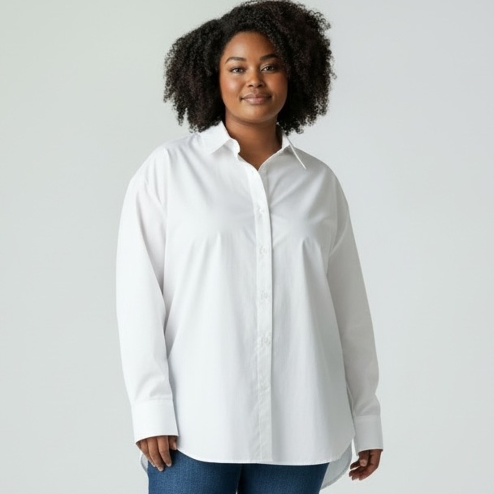Anthropologie White Oversized High Low Button Down Shirt Sz XL